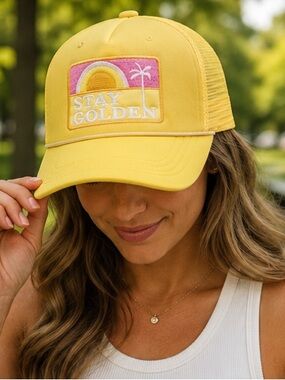 Stay Golden Yellow Trucker Hat Beach Vacation Snapback Cap